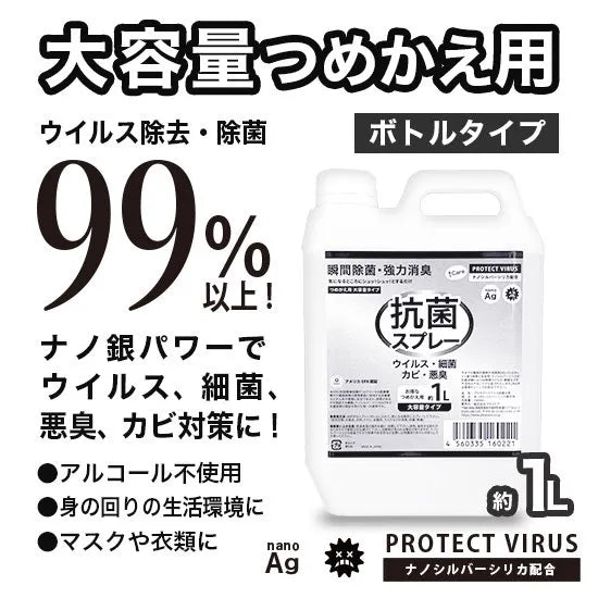 【Pluscare】大容量詰替ボトルタイプ プロテクトウイルス抗菌スプレー1000ml